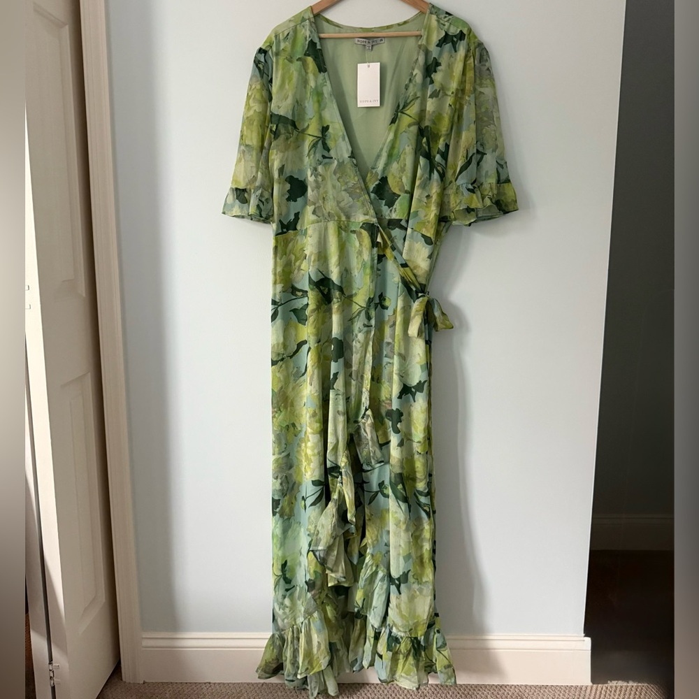 ASOS Hope & Ivy Plus ruffle wrap maxi dress in green floral